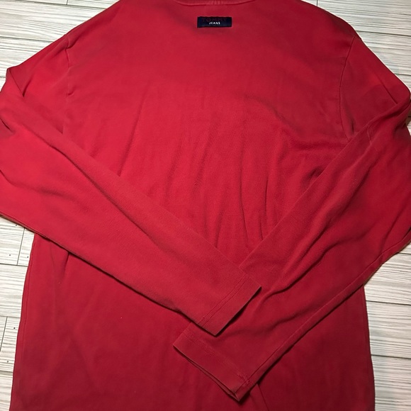 Vintage Red 90s Tommy Hilfiger Jeans Long Sleeve 100% Cotton V Neck Y2K Shirt - Picture 6 of 7